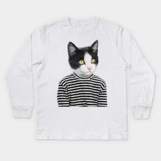 Cute Punk Black and White Cat Kids Long Sleeve T-Shirt